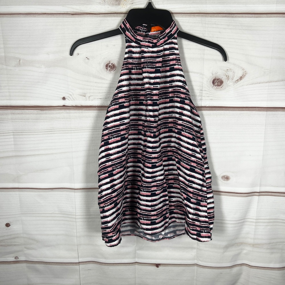 Ava Top Women Small Pink Blue Striped Halter Neck Sleeveless Blouse Preppy Woven